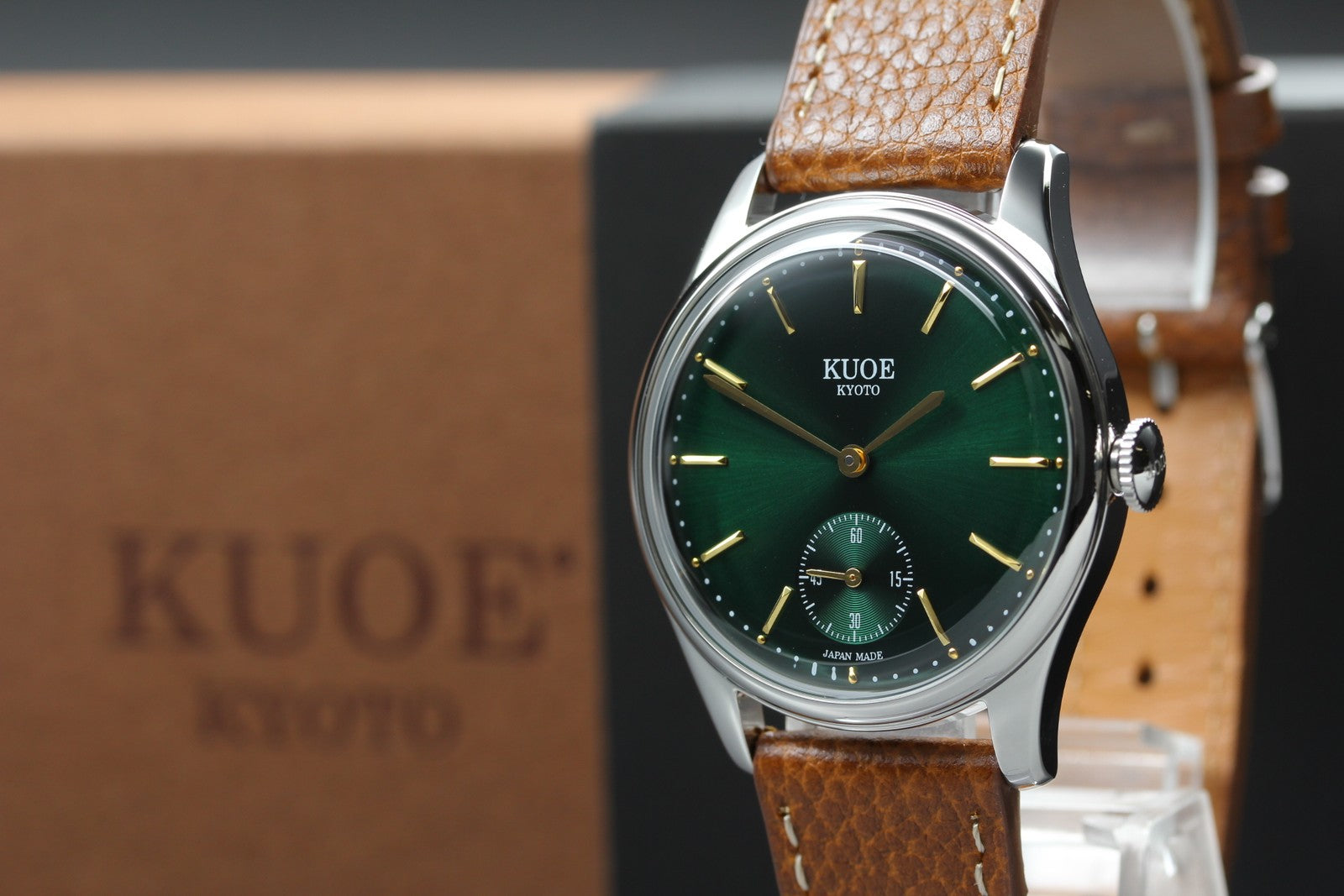 KUOE KYOTO OLD SMITH 90-001 34mm Green Dial Brown Quartz Men's Watch [Box]