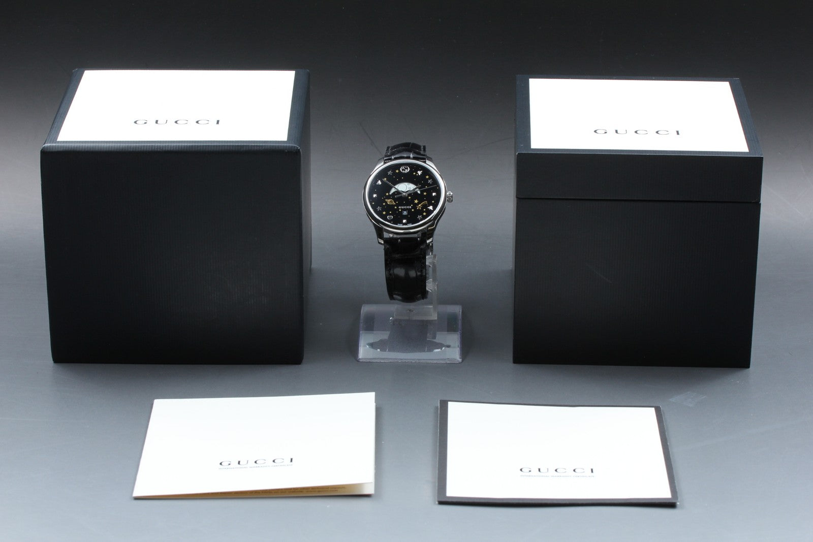 [Near MINT Box] Gucci G-Timeless Moonphase 126.3 YA126327 Black Men's Qz Watch