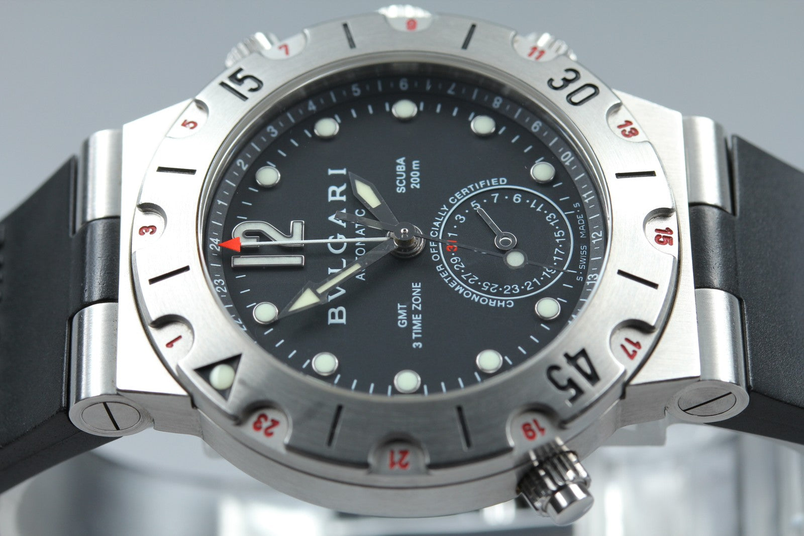 BVLGARI Diagono Scuba Automatic GMT Date Black Dial Men's Watch 38mm JAPAN Box
