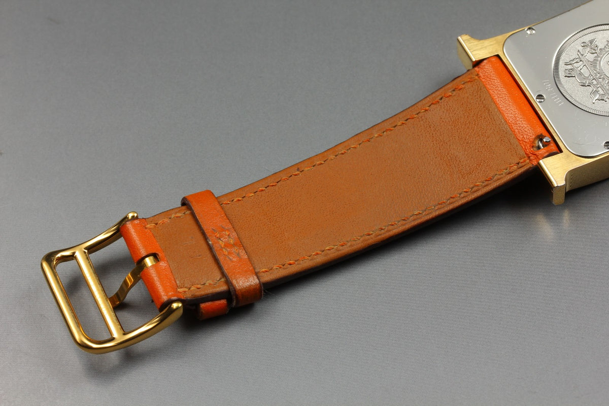 HERMES H Watch HH1.801 White Dial Gold Orange Leather Man's Watch Quartz