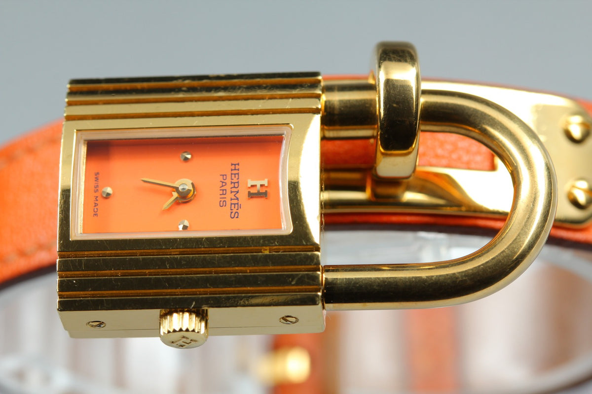 [Overhauled /Box] HERMES Kelly Watch Orange Dial Gold "A" Woman's Watch Quartz