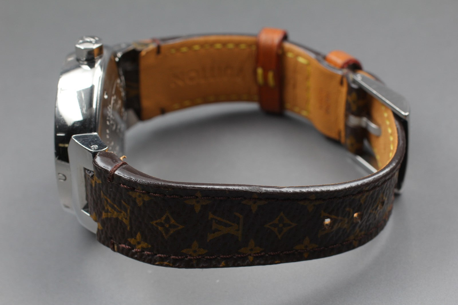 [Exc+5] Louis Vuitton Tambour Q1311 32mm Date Brown Women's Quartz Watch JAPAN