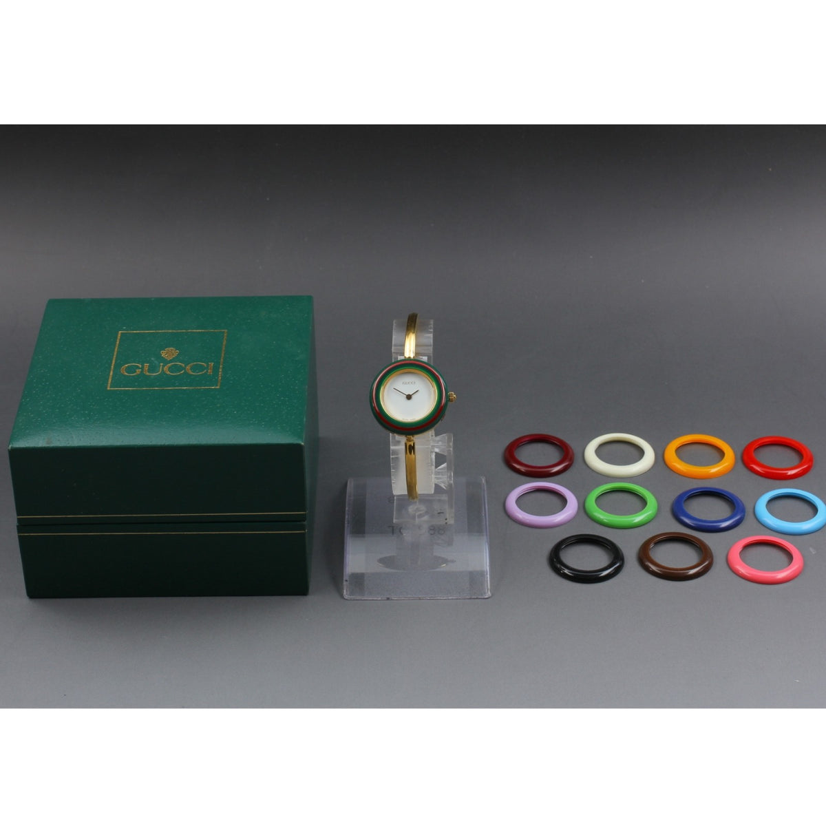 Vintage GUCCI change bezel 11/12.2 12Color Quartz Women's Watch 25mm JAPAN Box