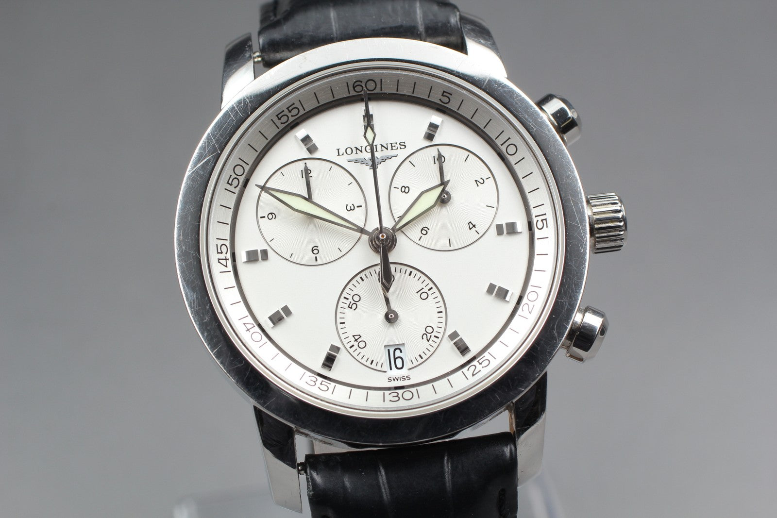 New Batt[Exc+5] LONGINES Heritage L2.663.4 Silver Chronograph Men's Watch JAPAN