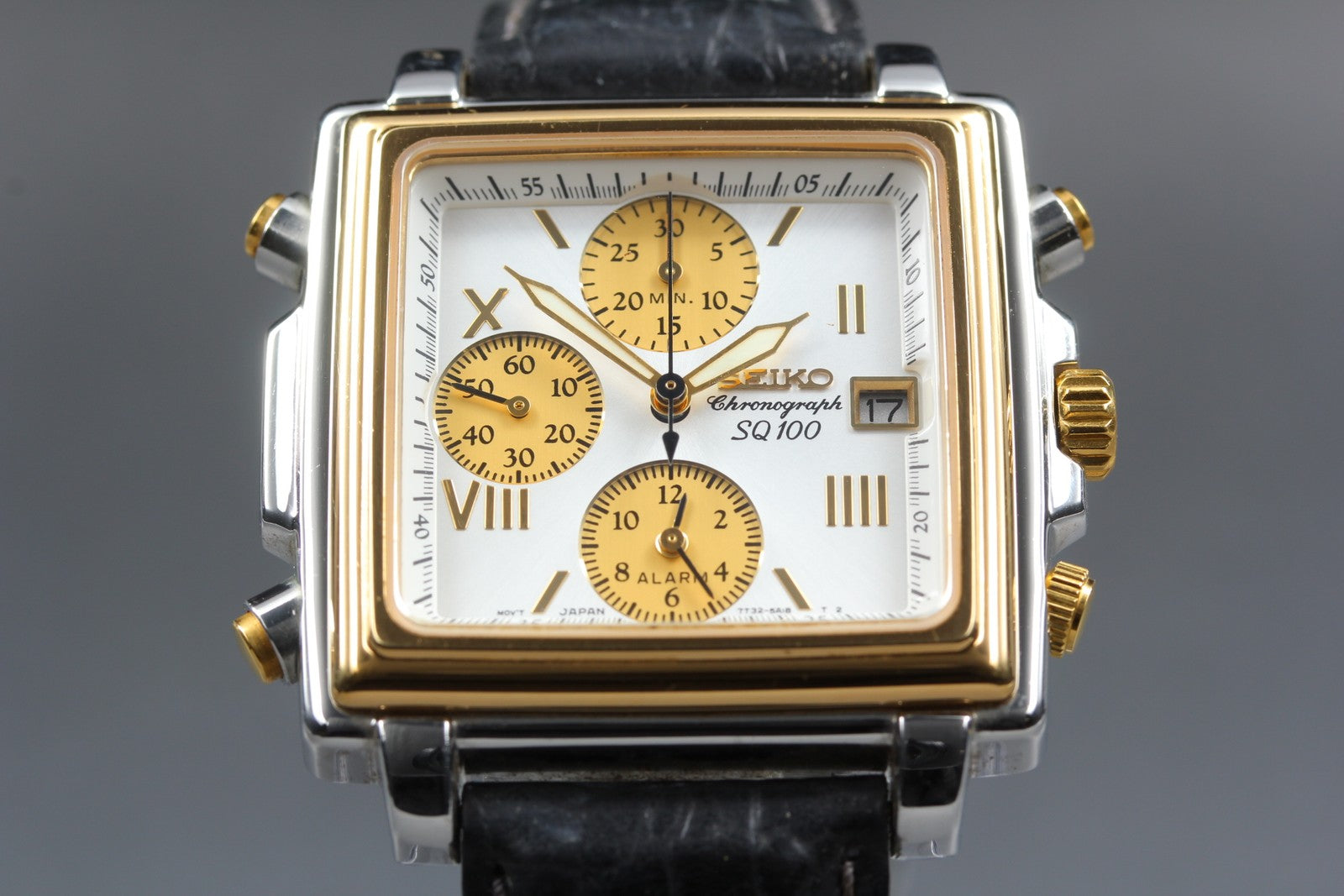 Vintage SEIKO SQ100 7T32-5A20 Monaco Chronograph Quartz Men's Watch 36mm JAPAN