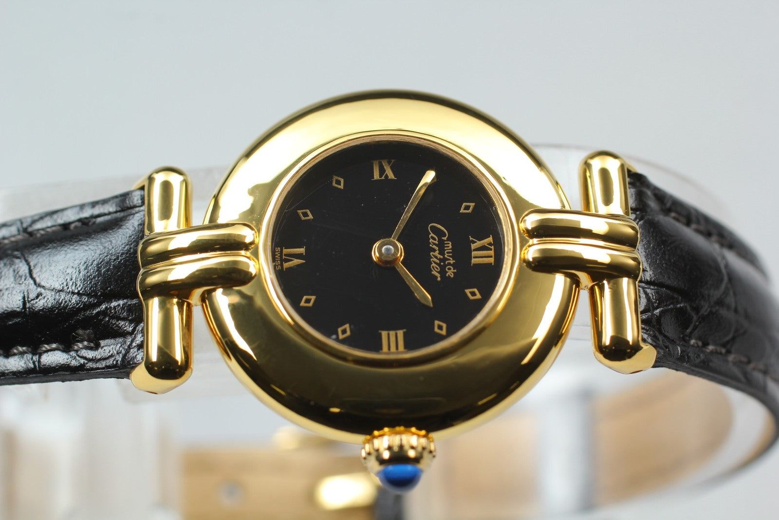 Vintage [Near MINT] Cartier Must Colisee Vermeil 590002 Black Women's Qz Watch
