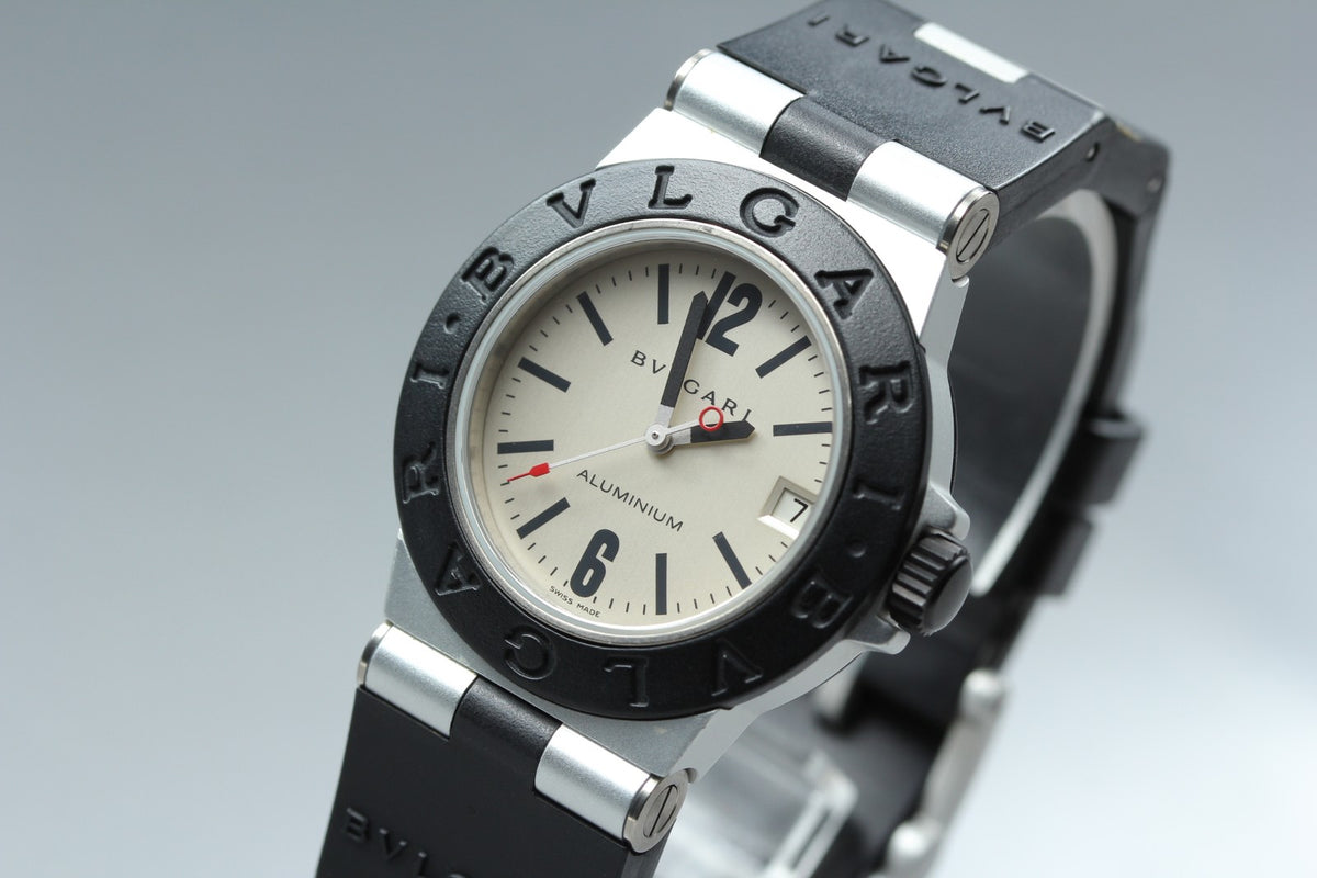 New Batt Vintage BVLGARI Aluminum Date AL32TA Quartz Unisex Watch 32mm JAPAN Box
