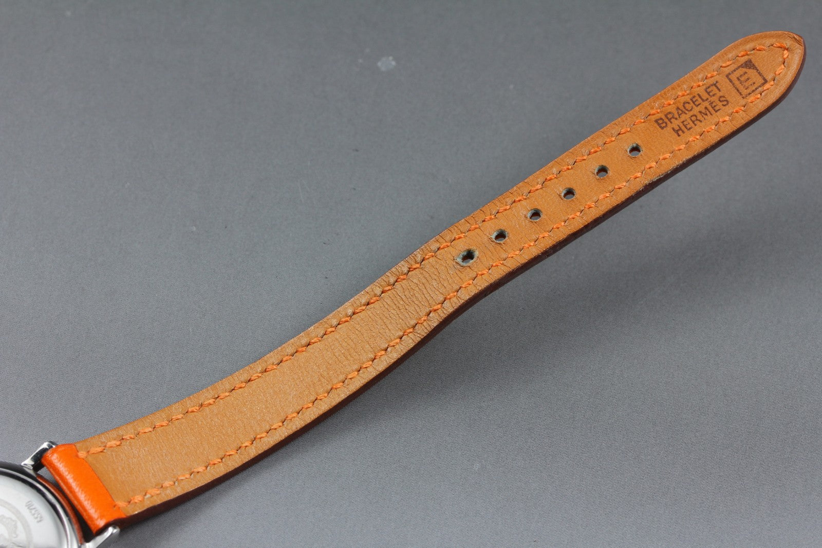 Vintage HERMES Meteor White Dial Orange "E" 24mm Woman's Watch Quartz [w /Box]