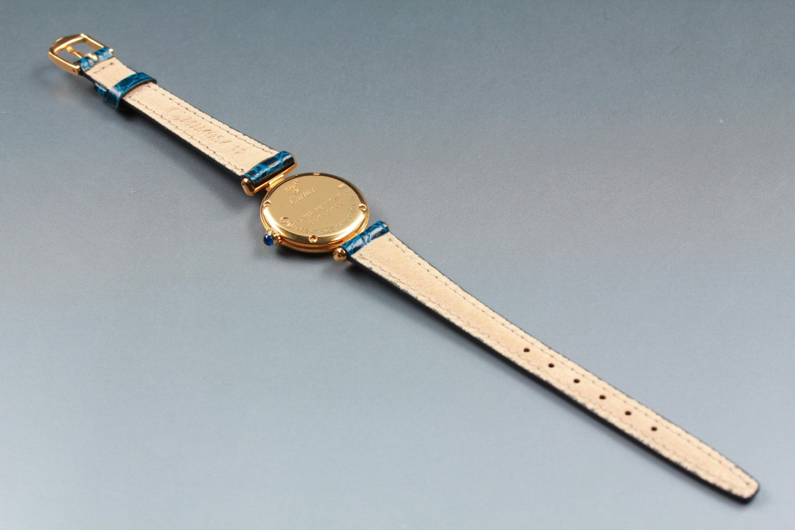 Vintage [Exc+5] Cartier Must Colisee Vermeil 2410 Gold Blue Women's Quartz Watch