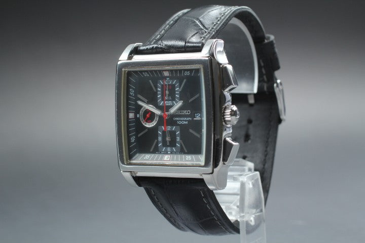 RARE[Exc+5] SEIKO Chronograph 7T92-0HS0 Black Quartz Men's Watch 39mm JAPAN