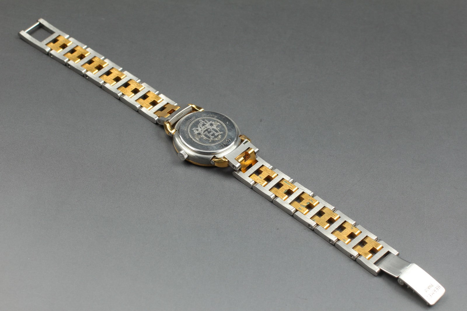 Vintage [Exc+5] Hermes Pullman Gold White Dial 24mm Date Woman's Quartz Watch