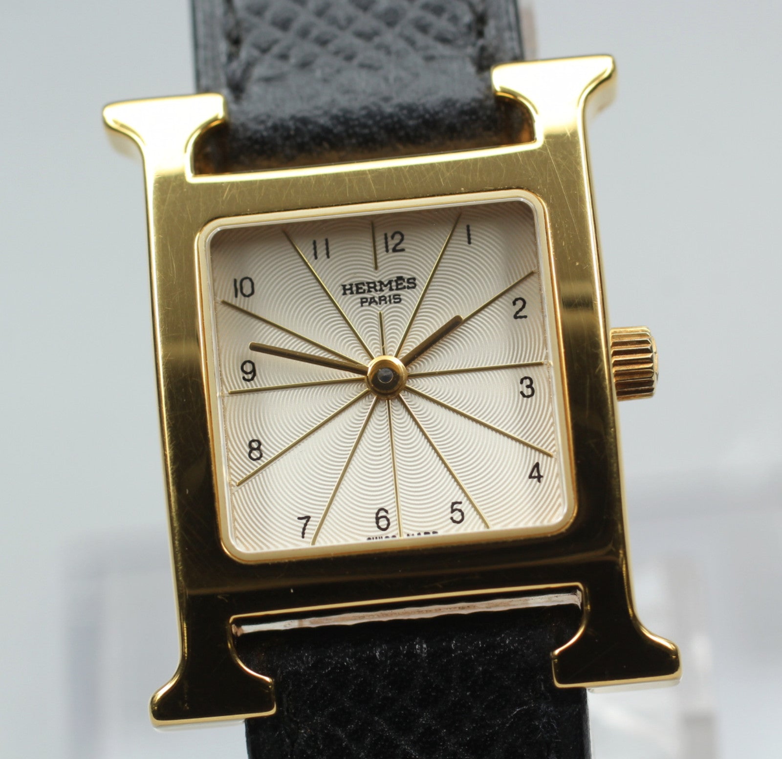 [Exc+5] HERMES H Watch HH1.201 Gold Black "A" 21mm Woman's Watch Quartz JAPAN