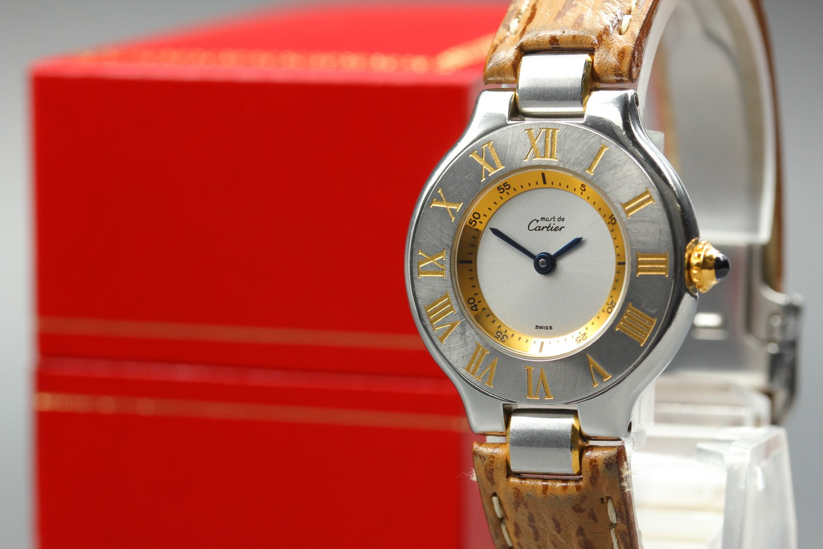 Exc+5 Box Cartier Must de Cartier 21 1340 Brown Silver 27mm Women's Quartz Watch