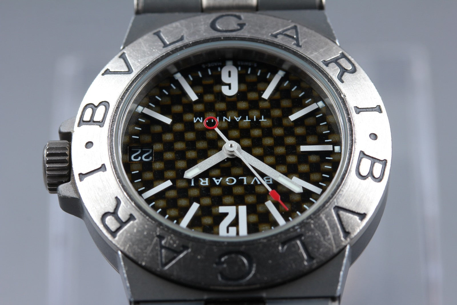 New Batt BVLGARI Diagono TI32TA Titanium Black Quartz Men's Watch 32mm Exc+5
