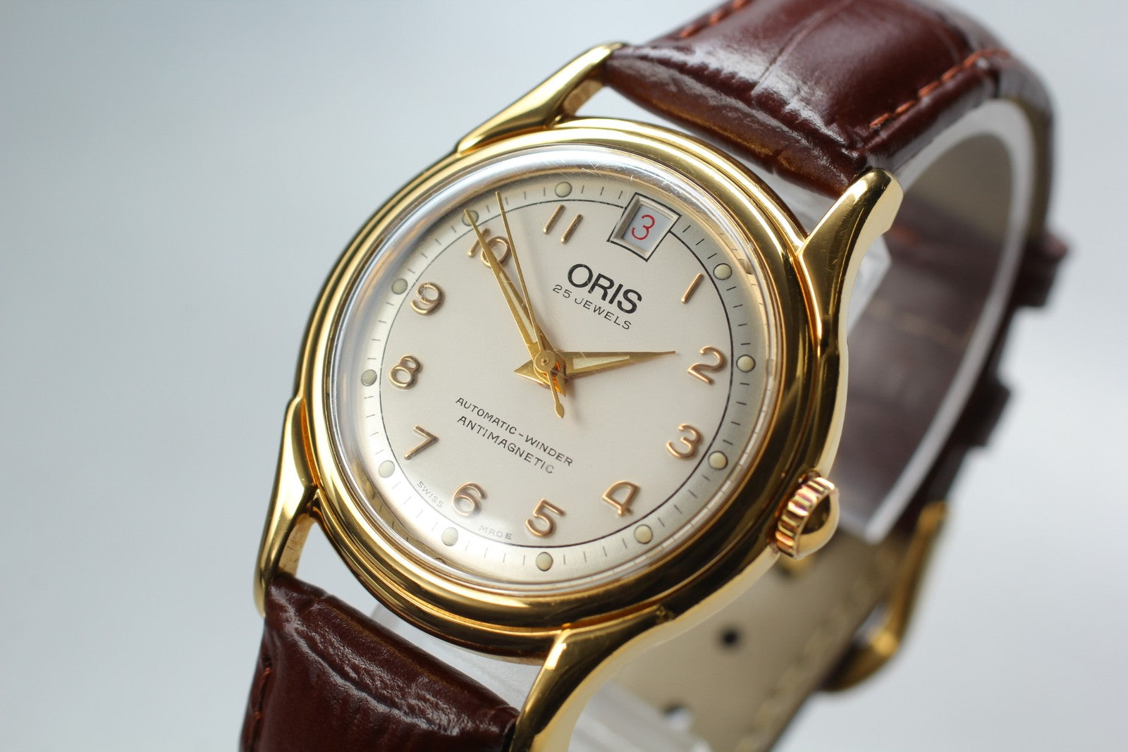 Vintage ORIS 7317 Automatic Date Gold Men's Watch 33mm JAPAN