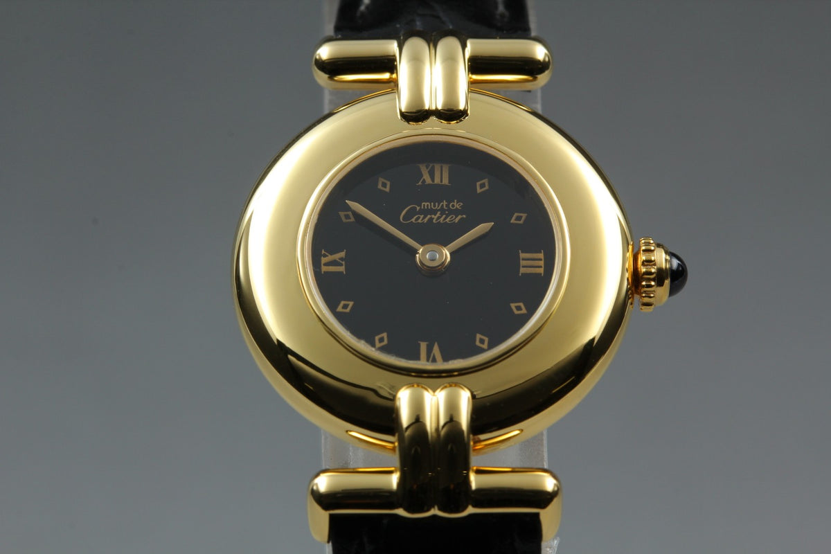 Cartier Must Colisee Vermeil 590002 Black Gold Women's Qz Watch Vintage [Box]
