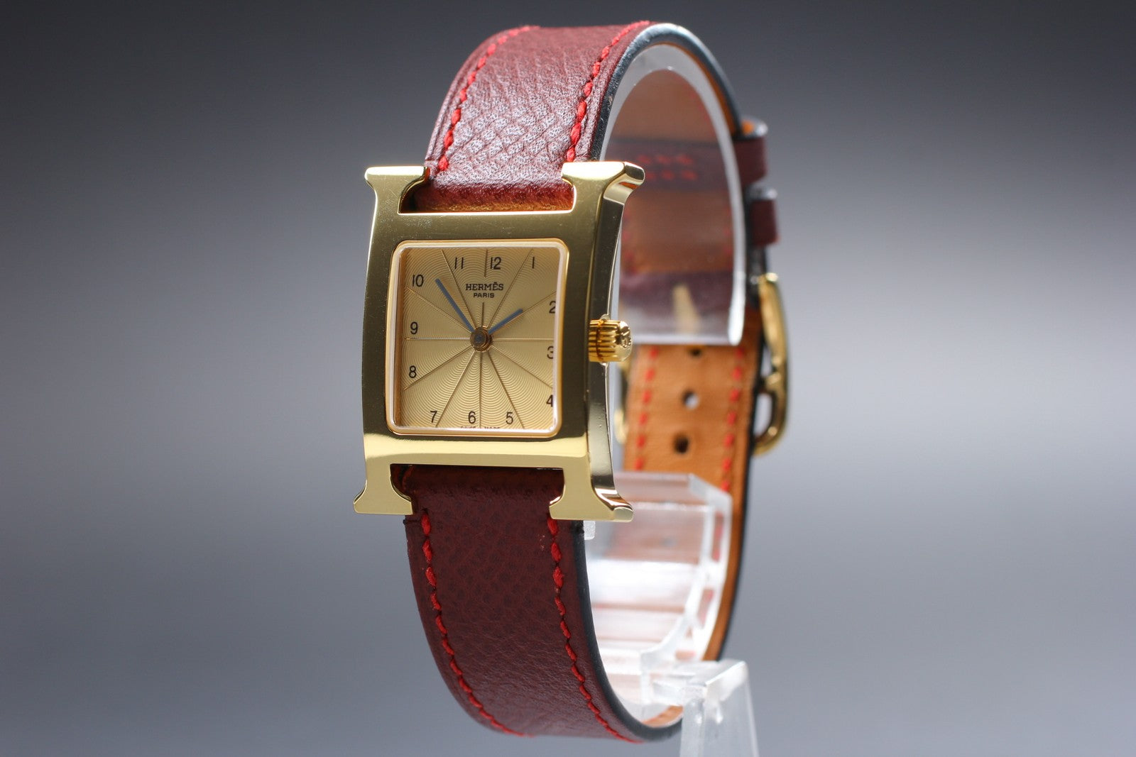 [Exc+5] HERMES H Watch HH1.201 Gold Red "K" 21mm Woman's Watch Quartz From JAPAN