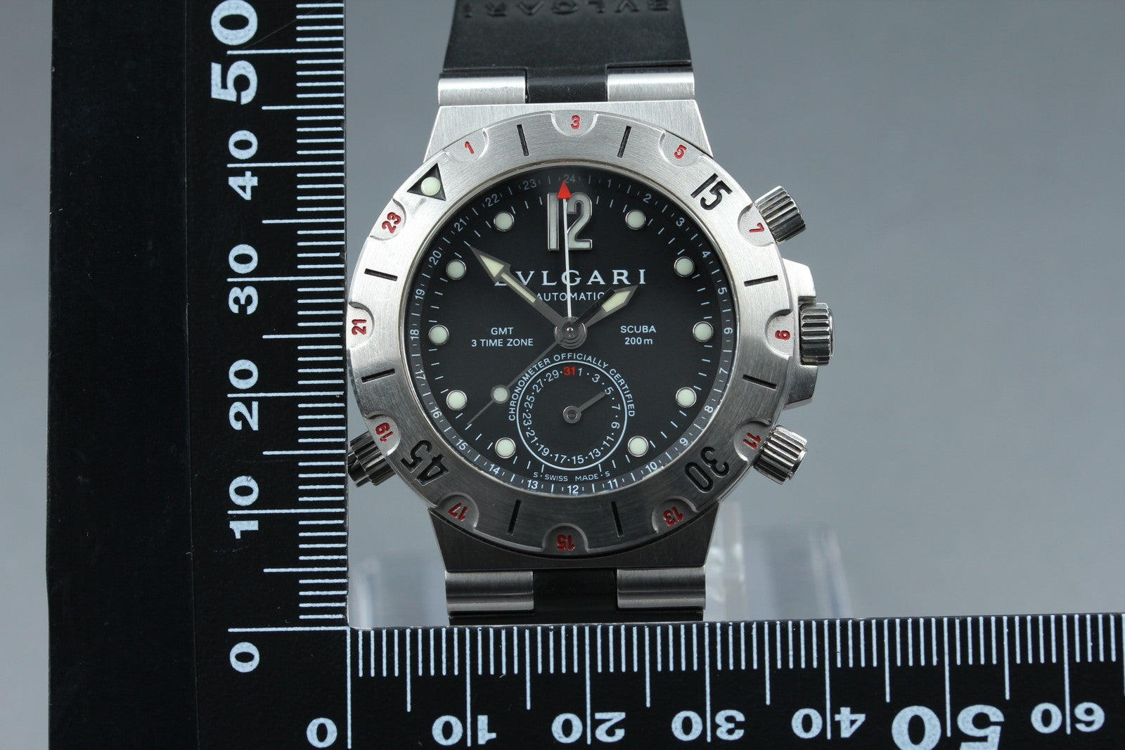 BVLGARI Diagono Scuba Automatic GMT Date Black Dial Men's Watch 38mm JAPAN Box
