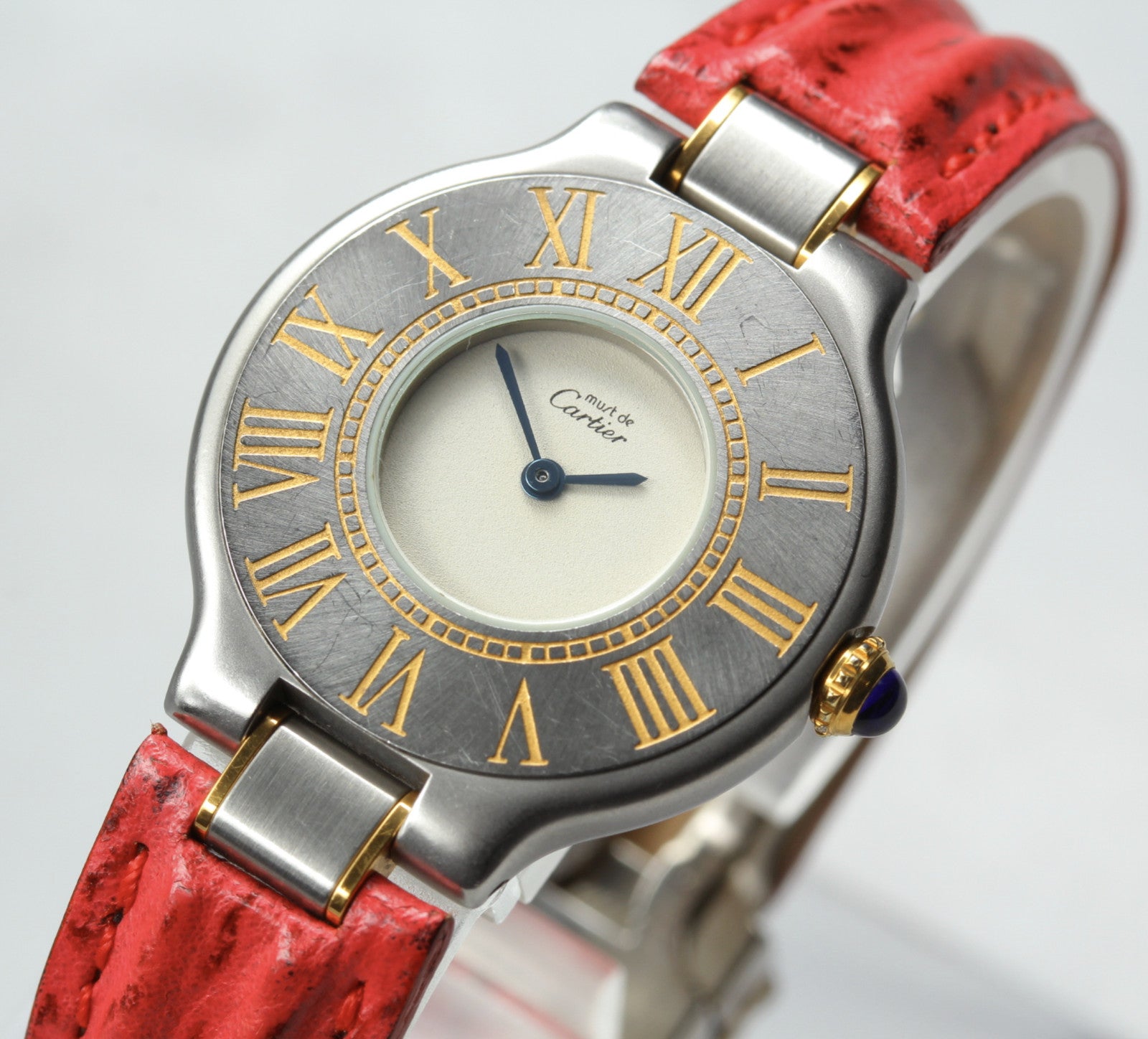 Vintage [Exc+4] Cartier Must de Cartier 21 27mm Silver Red Women's Quartz Watch