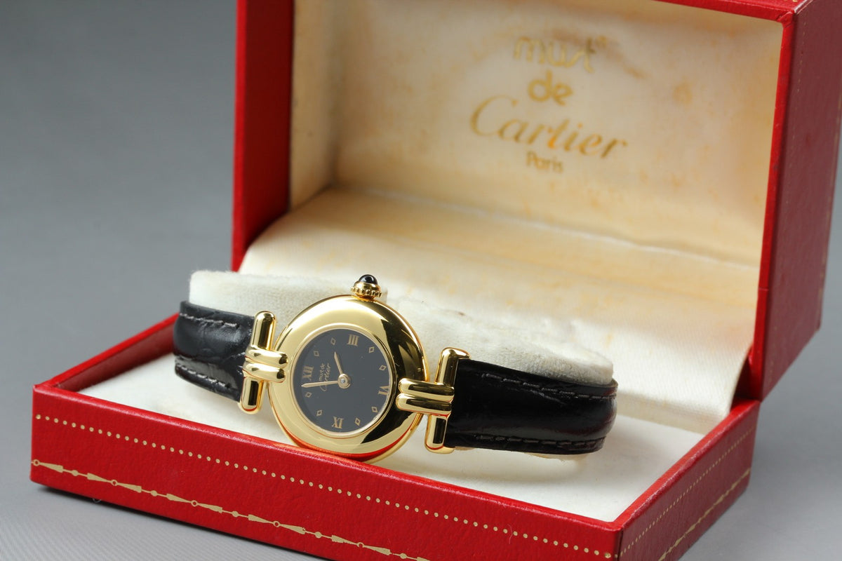 Cartier Must Colisee Vermeil 590002 Black Gold Women's Qz Watch Vintage [Box]
