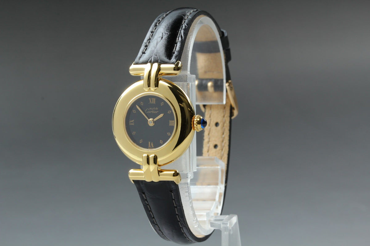 Cartier Must Colisee Vermeil 590002 Black Gold Women's Qz Watch Vintage [Box]