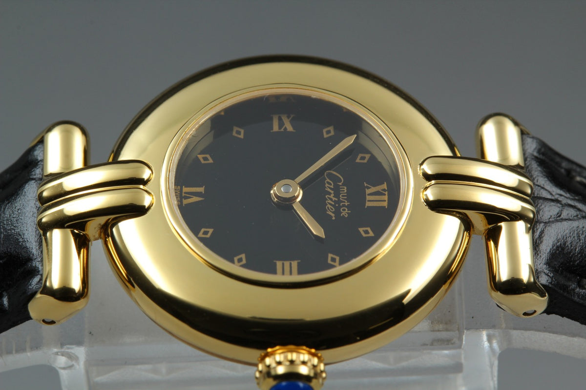 Cartier Must Colisee Vermeil 590002 Black Gold Women's Qz Watch Vintage [Box]