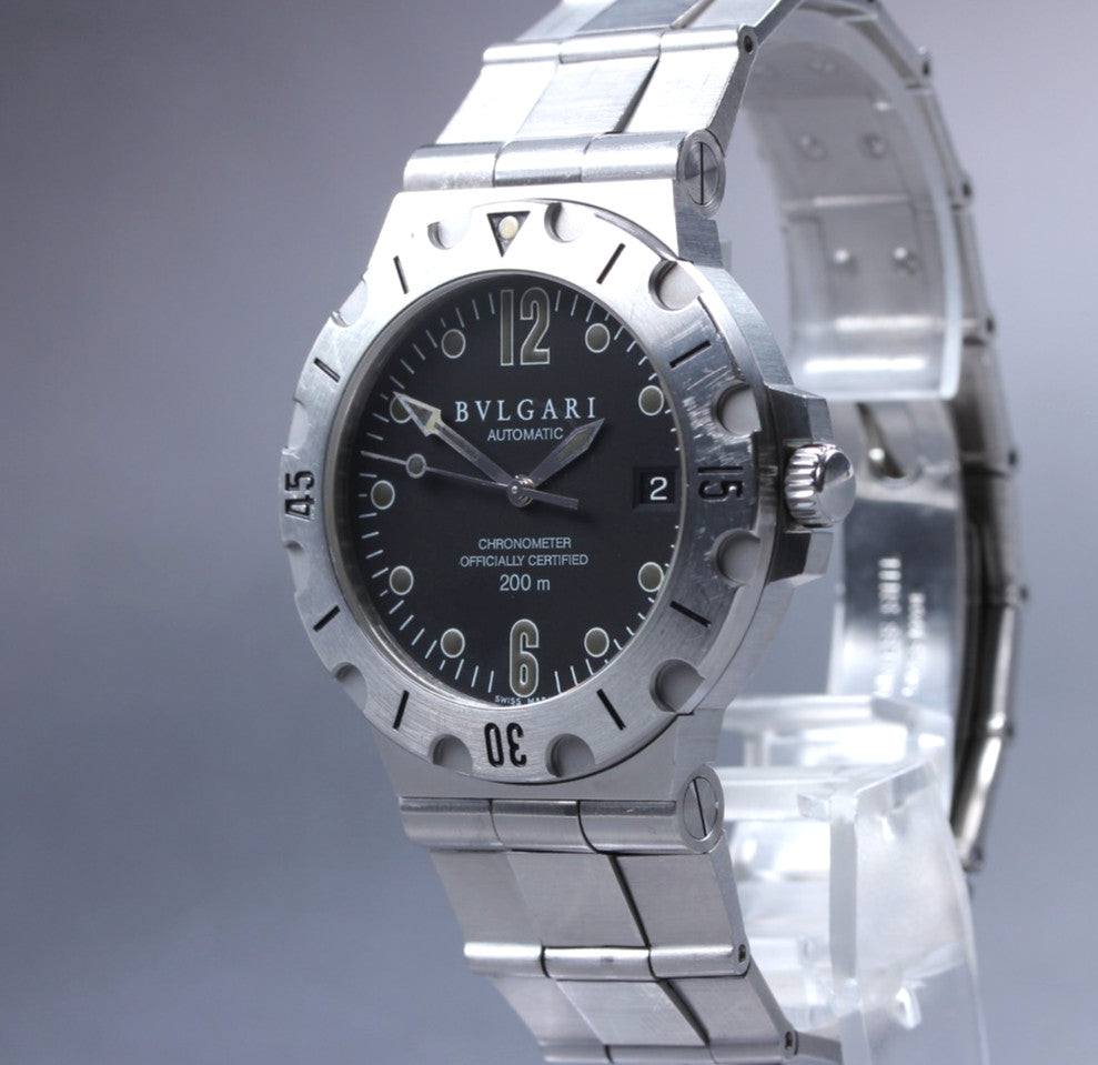 Overhauled [Exc+5] BVLGARI Diagono Scuba SD38S Black Automatic Men's Watch