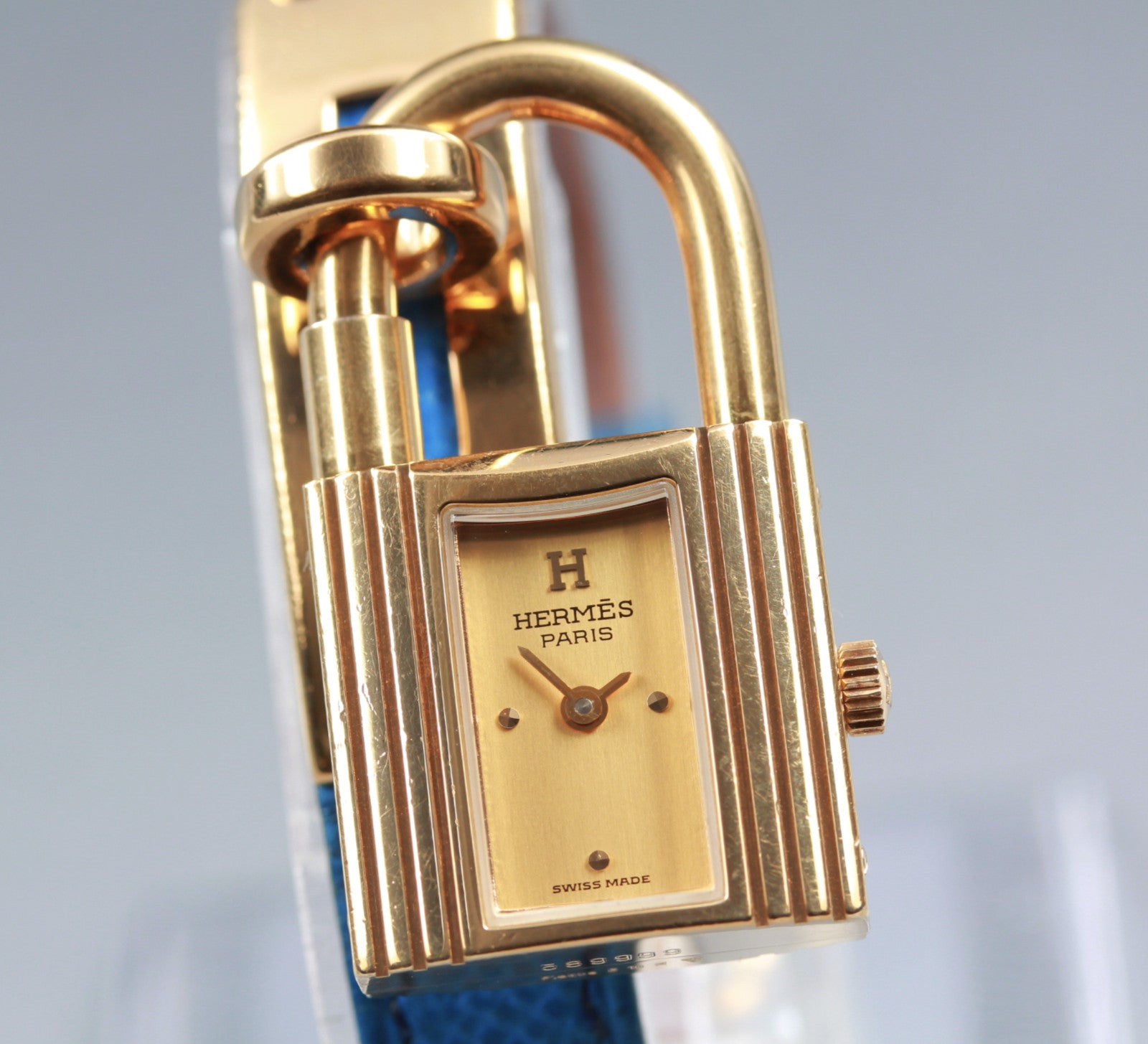 Overhauled [Exc+5] HERMES Kelly Watch Gold Dial Blue "W" Woman's Quartz Watch