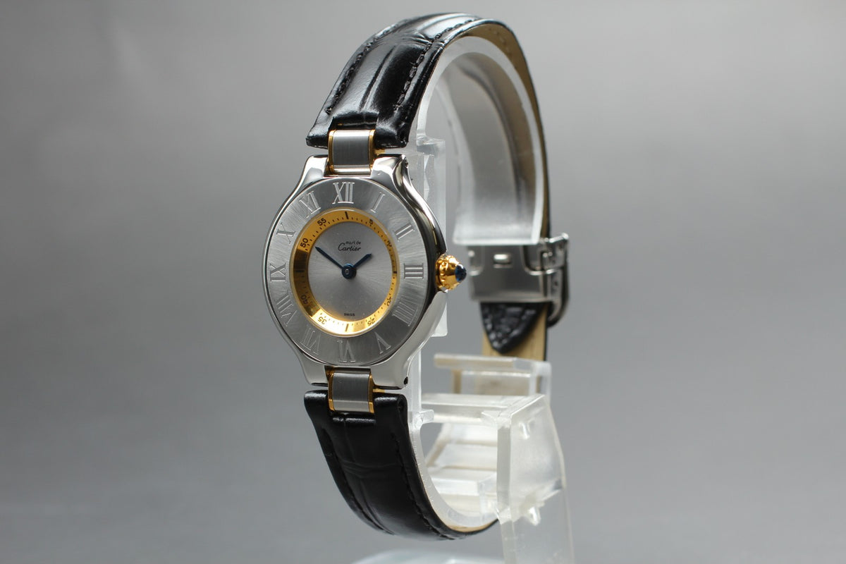 [Exc+4] Cartier Must de Cartier 21 1340 Silver Black 27mm Women’s Qz Watch JAPAN