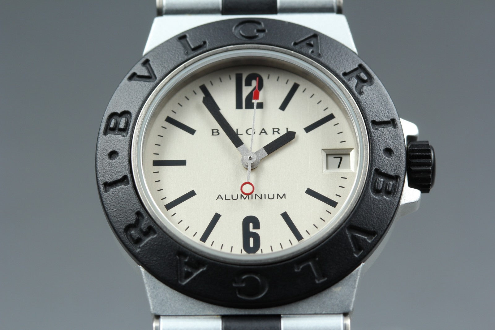 New Batt Vintage BVLGARI Aluminum Date AL32TA Quartz Unisex Watch 32mm JAPAN Box