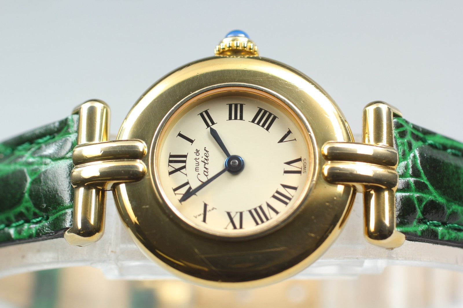 Vintage [Exc+5 Box] Cartier Must Colisee Vermeil 590002 Green Women's Qz Watch