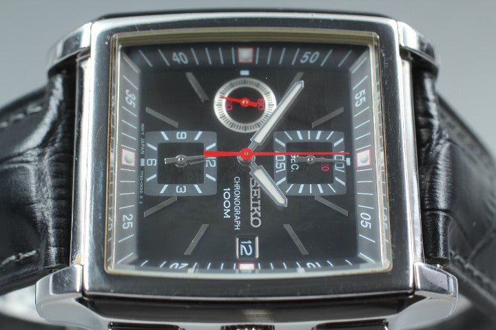 RARE[Exc+5] SEIKO Chronograph 7T92-0HS0 Black Quartz Men's Watch 39mm JAPAN