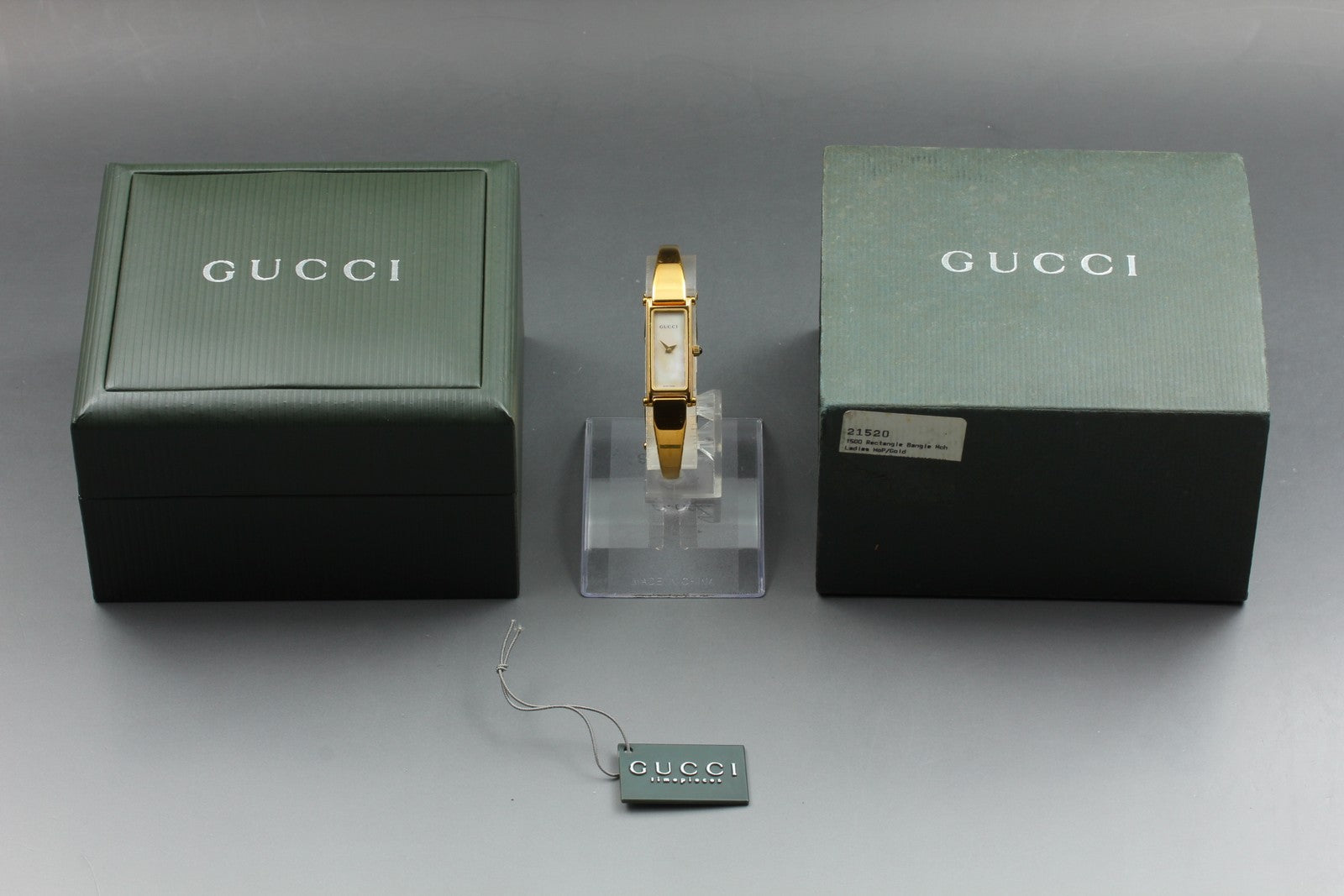 Vintage Gucci 1500 White Shell Gold 12mm Bangle Women's Quartz Watch [w/Box]