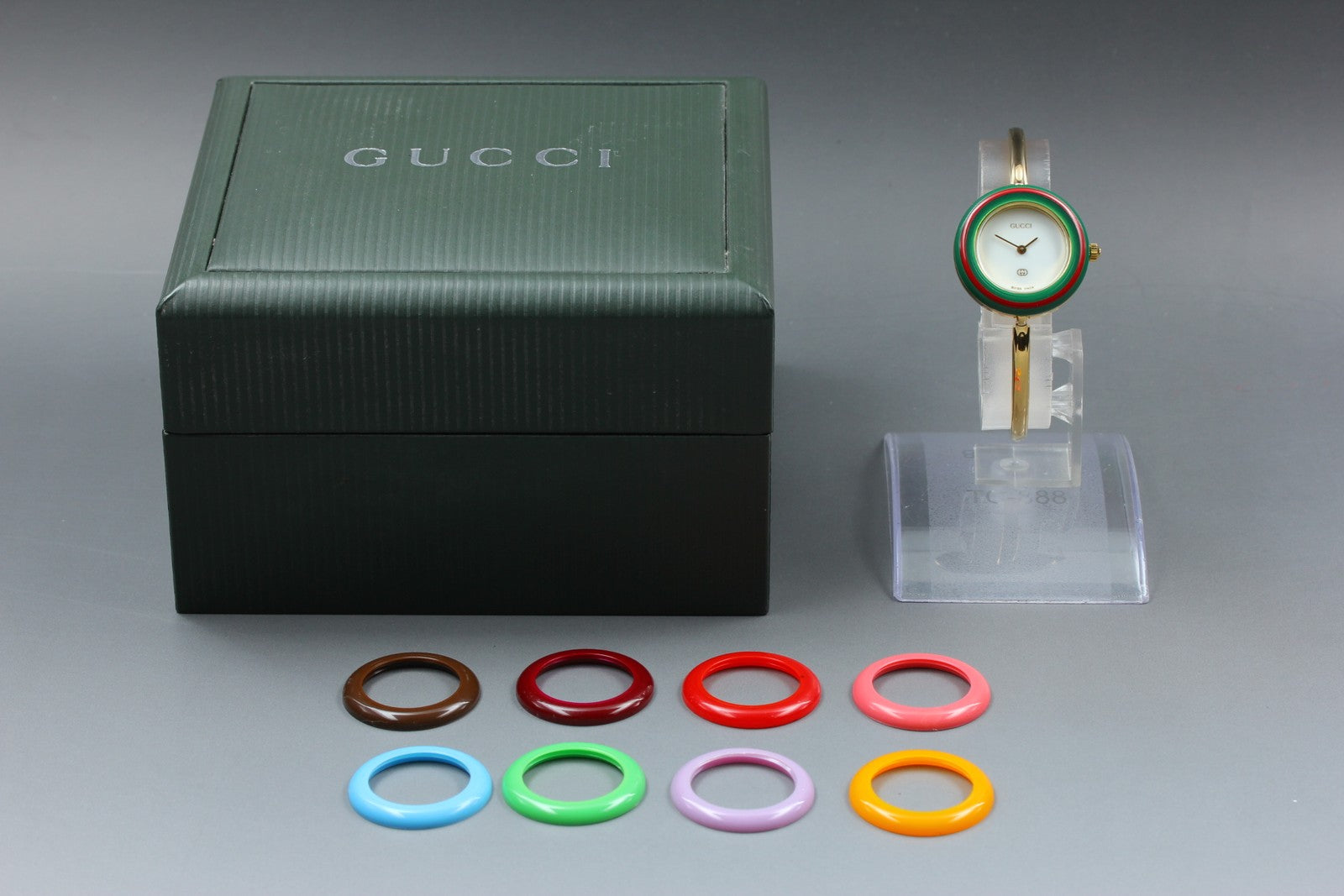 Gucci Change Bezel 11/12 9 Colors Gold Bracelet Women's Qz Watch Vintage [Box]