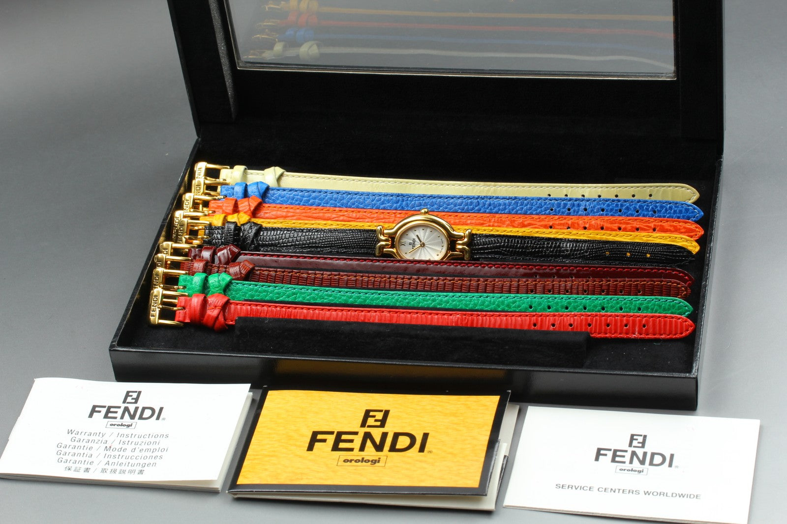 Vintage [Exc+5 Box] FENDI 640L Chameleon 9 Colors Belt Gold Women's Quartz Watch