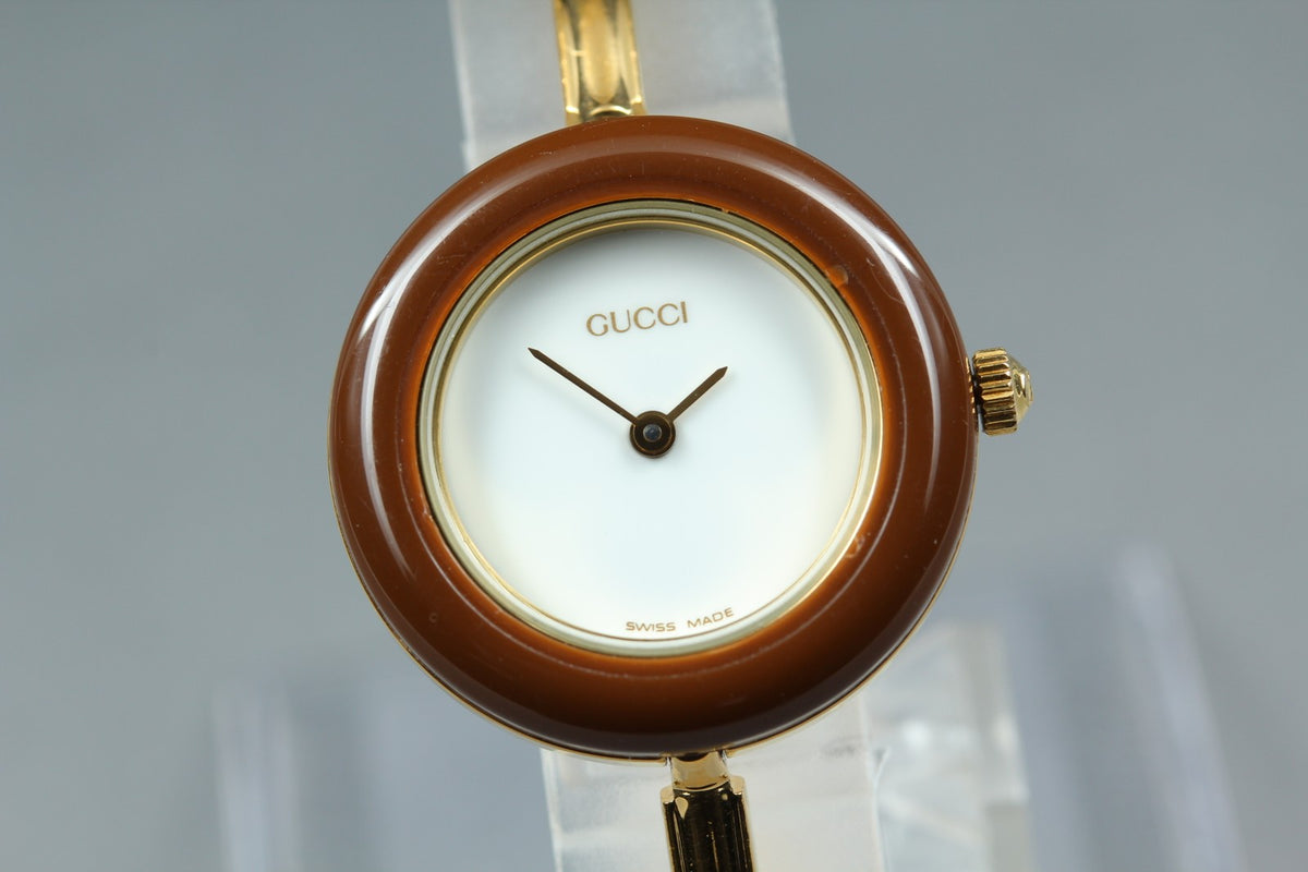 Gucci Change Bezel 11/12.2 Brown Bezel Gold Women's Quartz Watch Vintage
