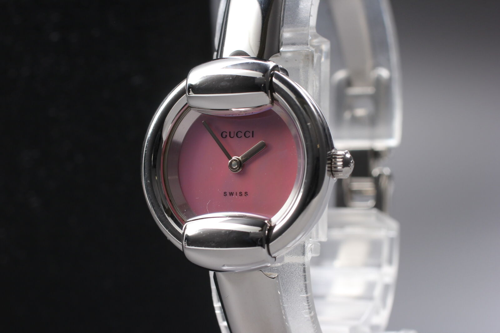 New Battery [Exc+5] GUCCI 1400L Pink Shell Silver Women's Qz Watch Vintage JAPAN