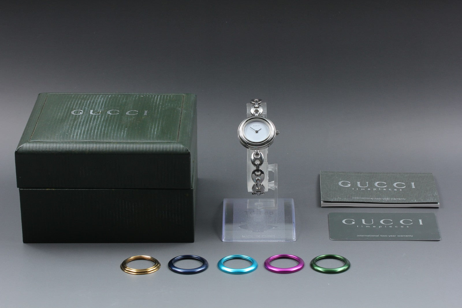 Vintage Gucci Change Bezel 11/12.2L 6 Colors Silver Women's Quartz Watch [w/Box]