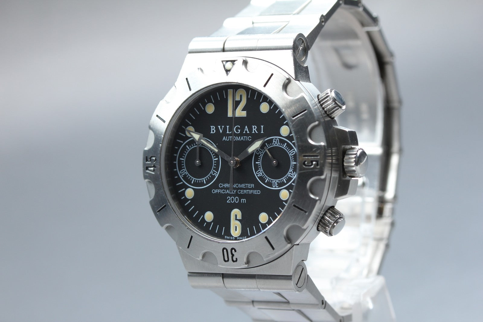 BVLGARI Diagono Scuba SC38S Chronograph Automatic Black Boy's Watch 39mm JAPAN