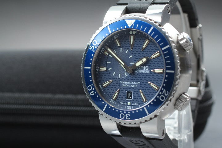 ORIS TT1 7609 Small Seconds Blue Dial Automatic Date Men's Watch 47mm JAPAN