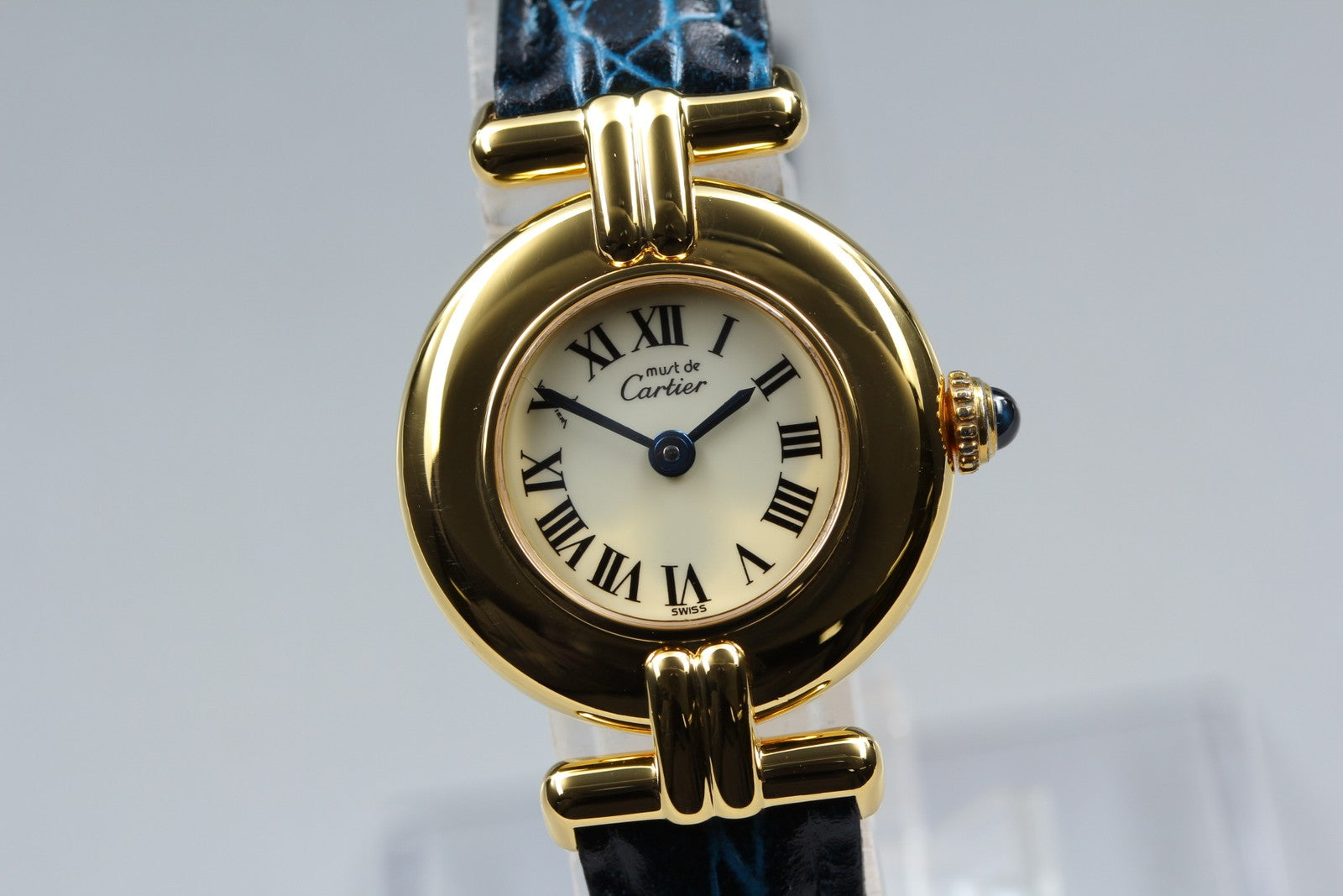Vintage Cartier Must Colisee Vermeil 590002 Blue Gold Women's Qz Watch [Pouch]