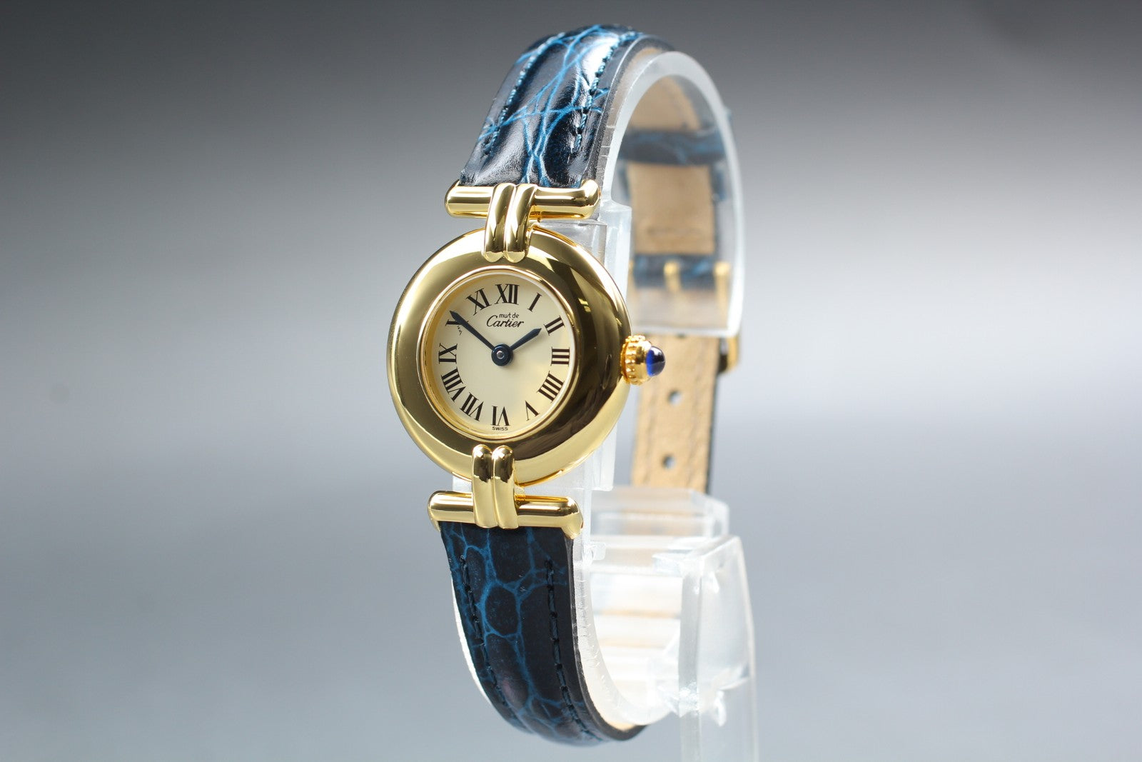 Vintage Cartier Must Colisee Vermeil 590002 Blue Gold Women's Quartz Watch [Box]