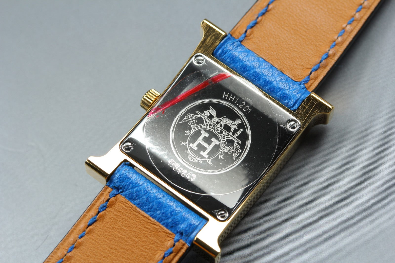 [Overhauled] HERMES H Watch HH1.201 Gold Blue "B" Woman's Watch Quartz Box