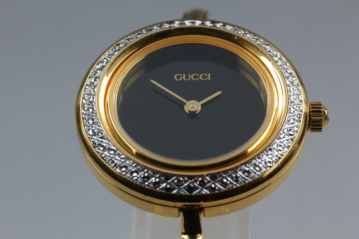 [Overhauled] Gucci Change Bezel 11/12.2 Black Dial Gold Women's Quartz Watch