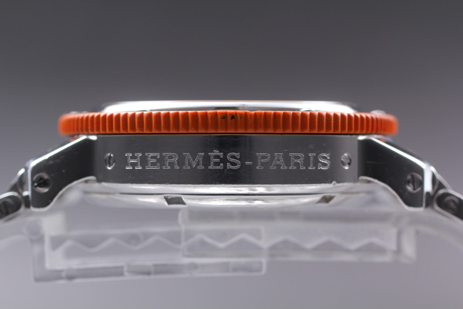 [Exc+5] HERMES Clipper CL2.916 Orange Dial Chronograph Quartz Men's Watch JAPAN