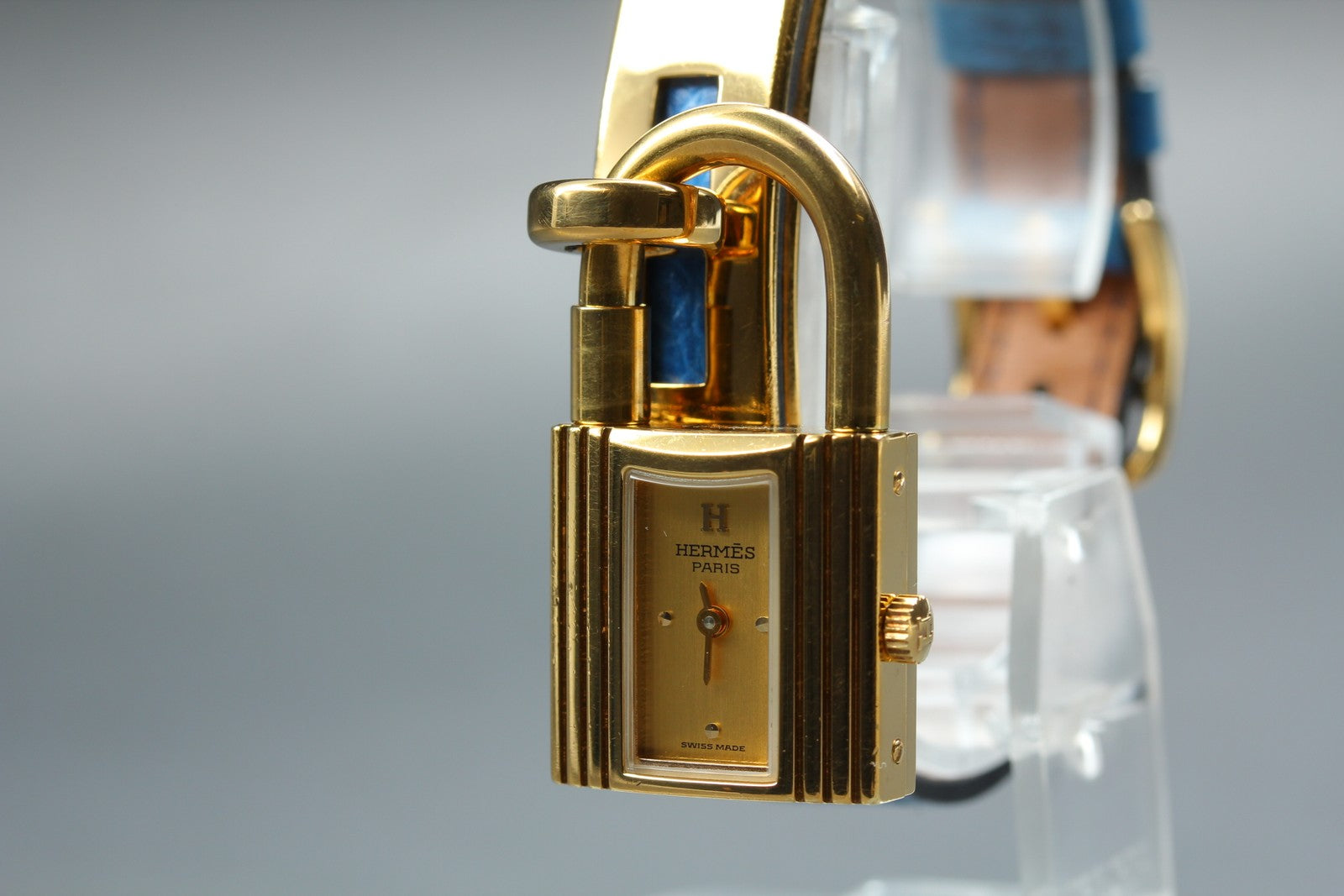 Vintage [Overhauled] HERMES Kelly Watch Gold Dial Blue "W" Woman's Quartz Watch