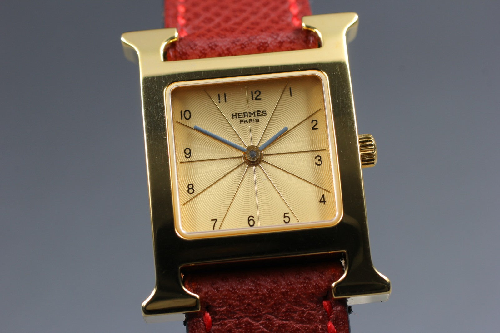 [Exc+5] HERMES H Watch HH1.201 Gold Red "K" 21mm Woman's Watch Quartz From JAPAN