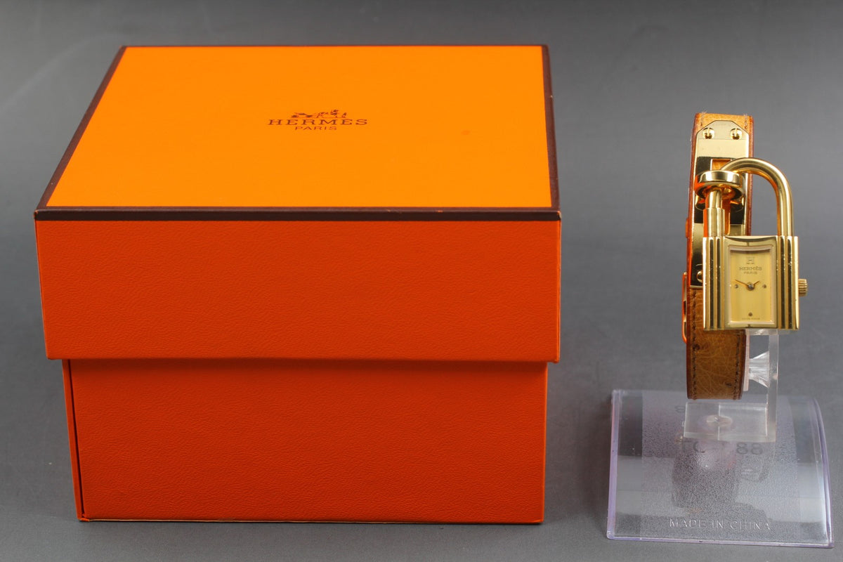 HERMES Kelly Watch Gold Brown Leather "Z" Woman's Quartz Watch Vintage [Box]