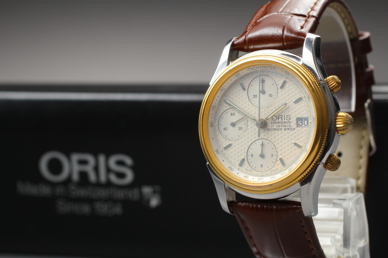 ORIS 7415 Chronograph Silver Dial Date Automatic Men's Watch 37mm JP Exc+5*Box