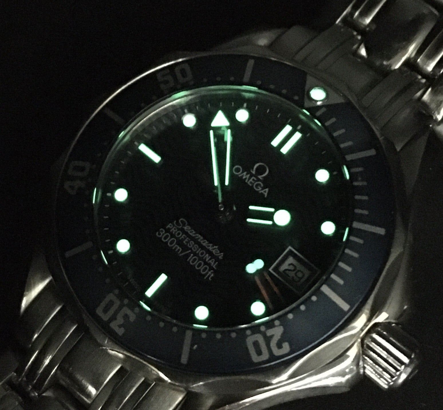 New Batt[Exc+5]Box OMEGA Seamaster 300M 2583.8 Quartz Blue Women Watch 28mm JP